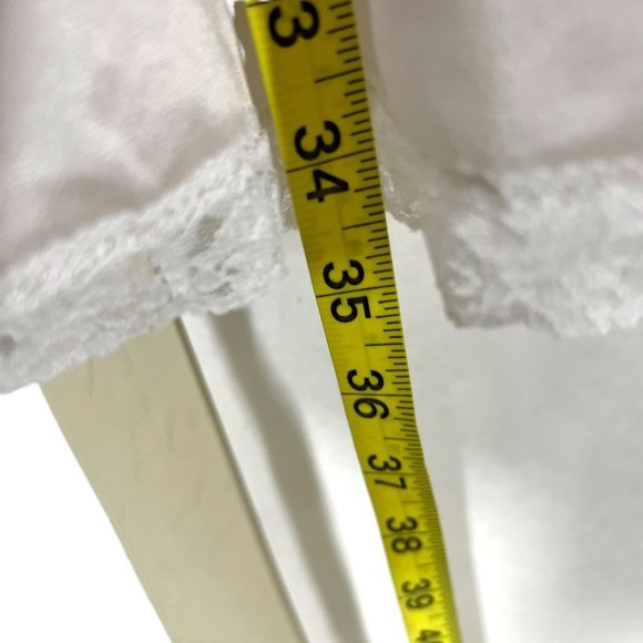 Vintage 90s Lace Floral Detail Trim Knee Length Off White Nylon Medium - Picture 6 of 7